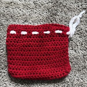 Handmade Red Crochet Drawstring Medium Pouch